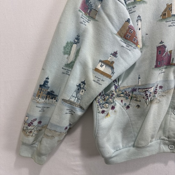 Artisans Sunschein Designs Michigan Lighthouse Cardigan USA 90s All Over Design - Picture 5 of 10
